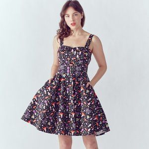 Eva Rose Black Mushroom Print Pinup Fit & Flare Dress With Pockets